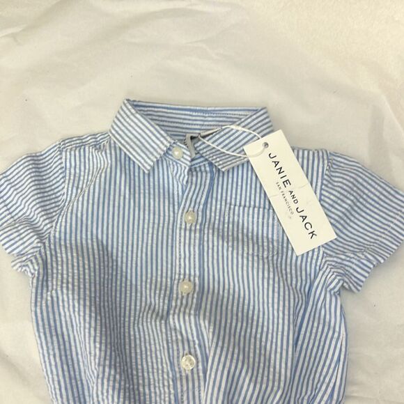 Janie and Jack 100049139 Baby Light Blue Striped Seersucker Bodysuit size 0-3 m - Picture 4 of 8